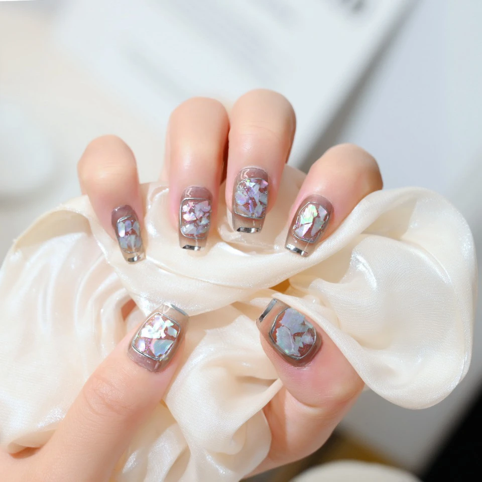 【夜色星空】纯手工短款银色爆闪贴美甲贴甜酷显白可拆卸穿戴甲f154