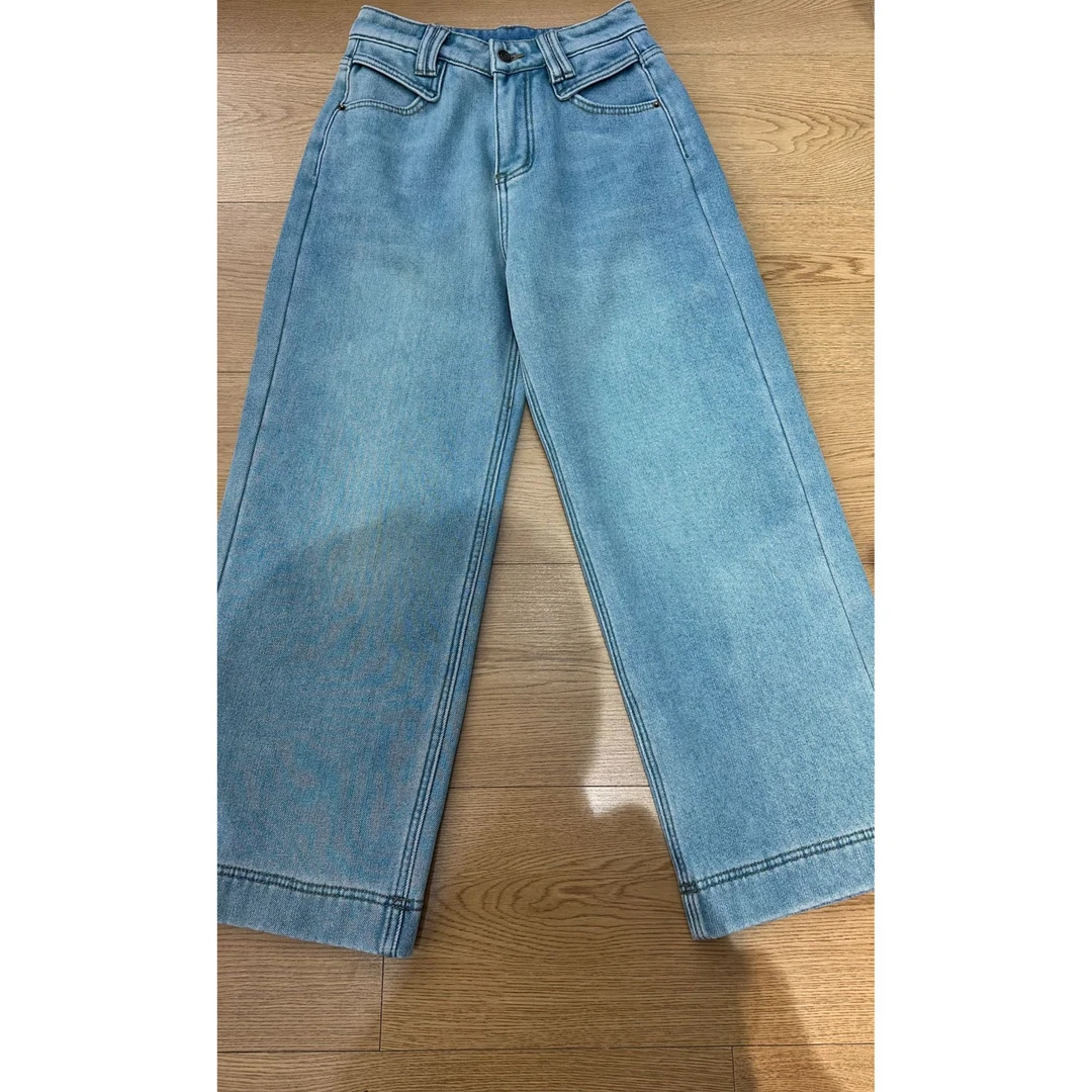 韩系冬装加绒筒裤牛仔裤女阔腿宽松直筒显瘦百搭95711