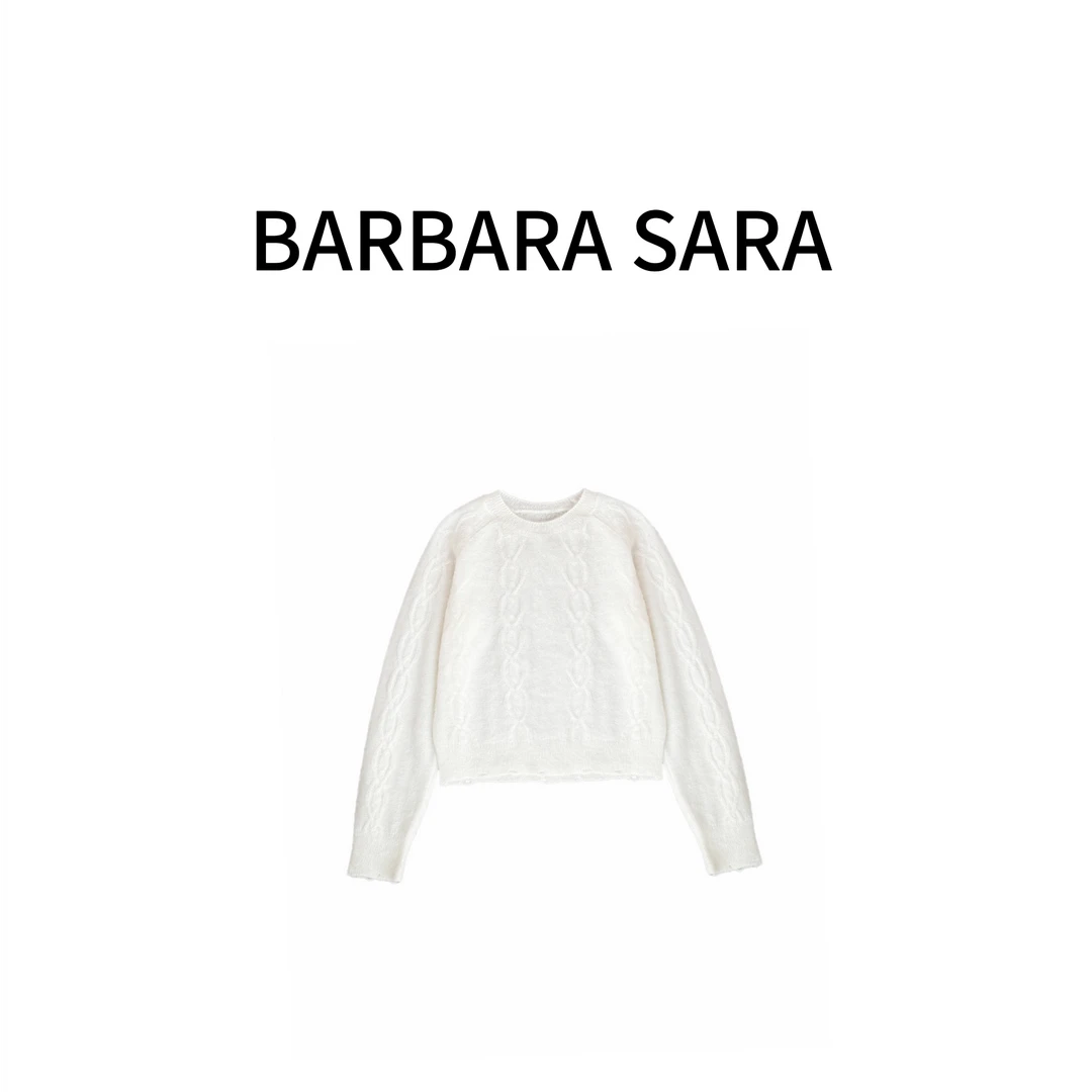 BARBARA SARACM1409马海毛插肩袖上衣麻花编织花型长袖时尚羊毛