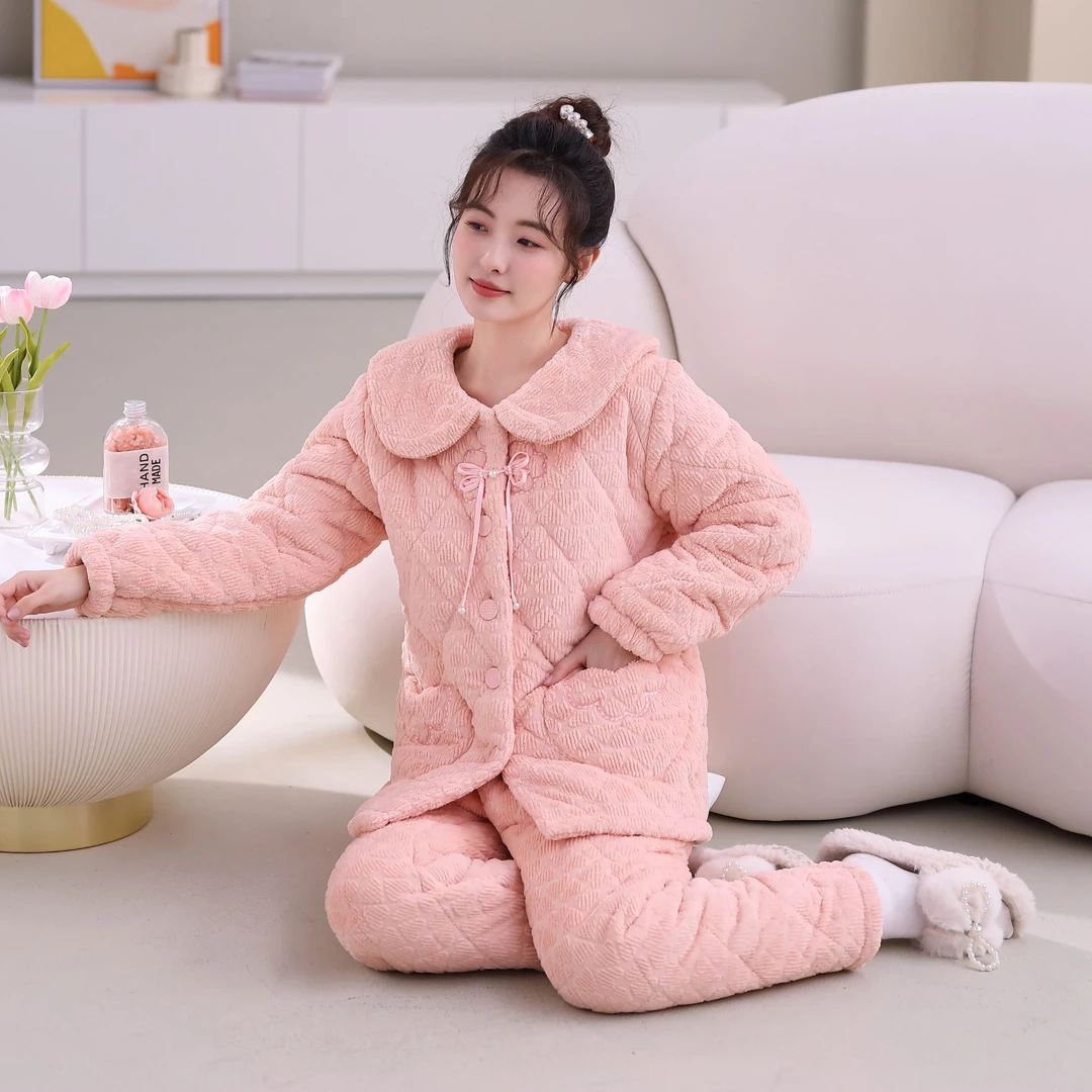 【中国风蝴蝶结-三层夹棉】冬季保暖外穿女款睡衣女款爆款2024新款