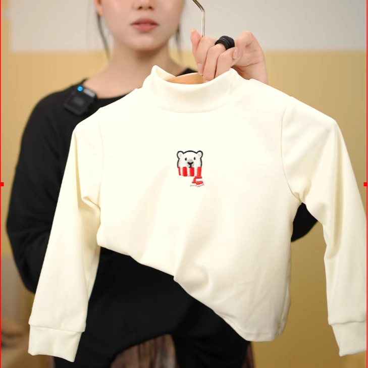 儿童打底衫2024秋冬新款半高领卡通长袖纯棉百搭内搭