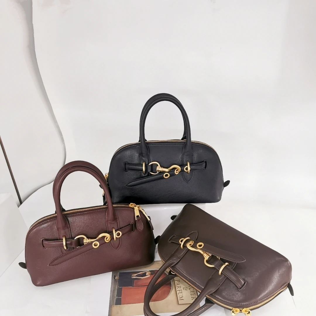 原创小众设计牛皮贝壳包欧美时尚百搭复古高级皮质2024新款手提包