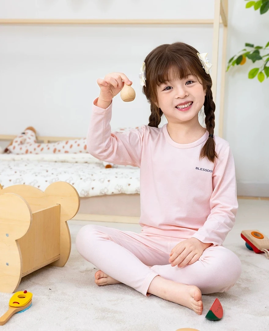 蓝狗家蓝狗家2023秋冬新品女童春秋棉A类无骨薄款秋衣秋裤套装