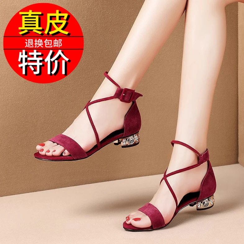 真皮一字扣带凉鞋2024新款夏季外穿平跟优雅法式罗马女鞋休闲凉鞋