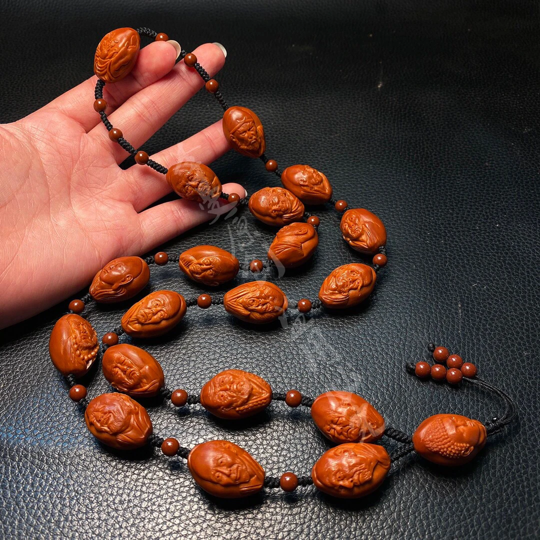三疯十八罗汉项链橄榄核雕刻长串佛珠念珠
