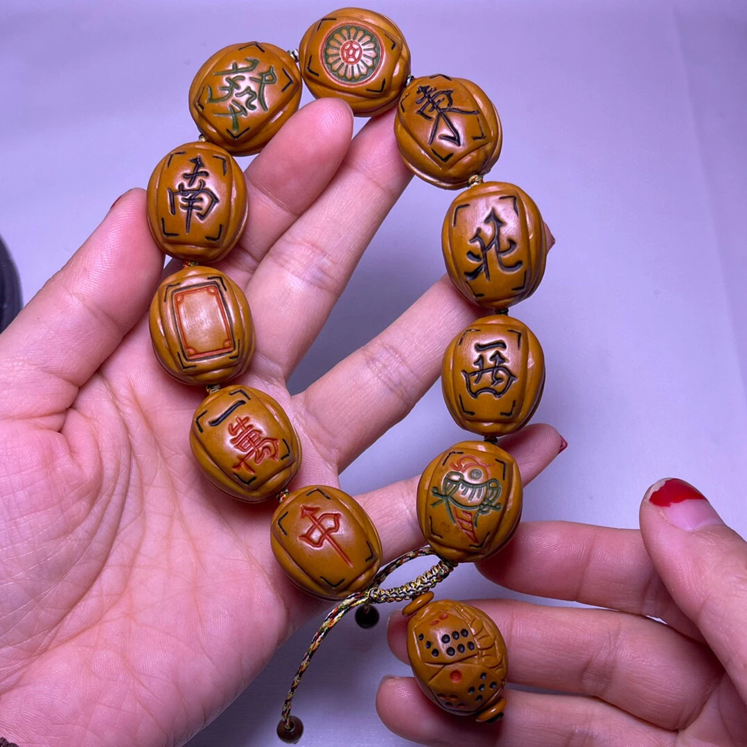 1.9麻将雀神手串手链橄榄核雕刻文玩工艺品