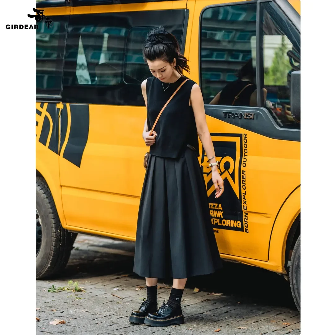 GIRDEAR/哥弟新款通勤气质高腰伞裙简约中长款半身裙女士 1200375