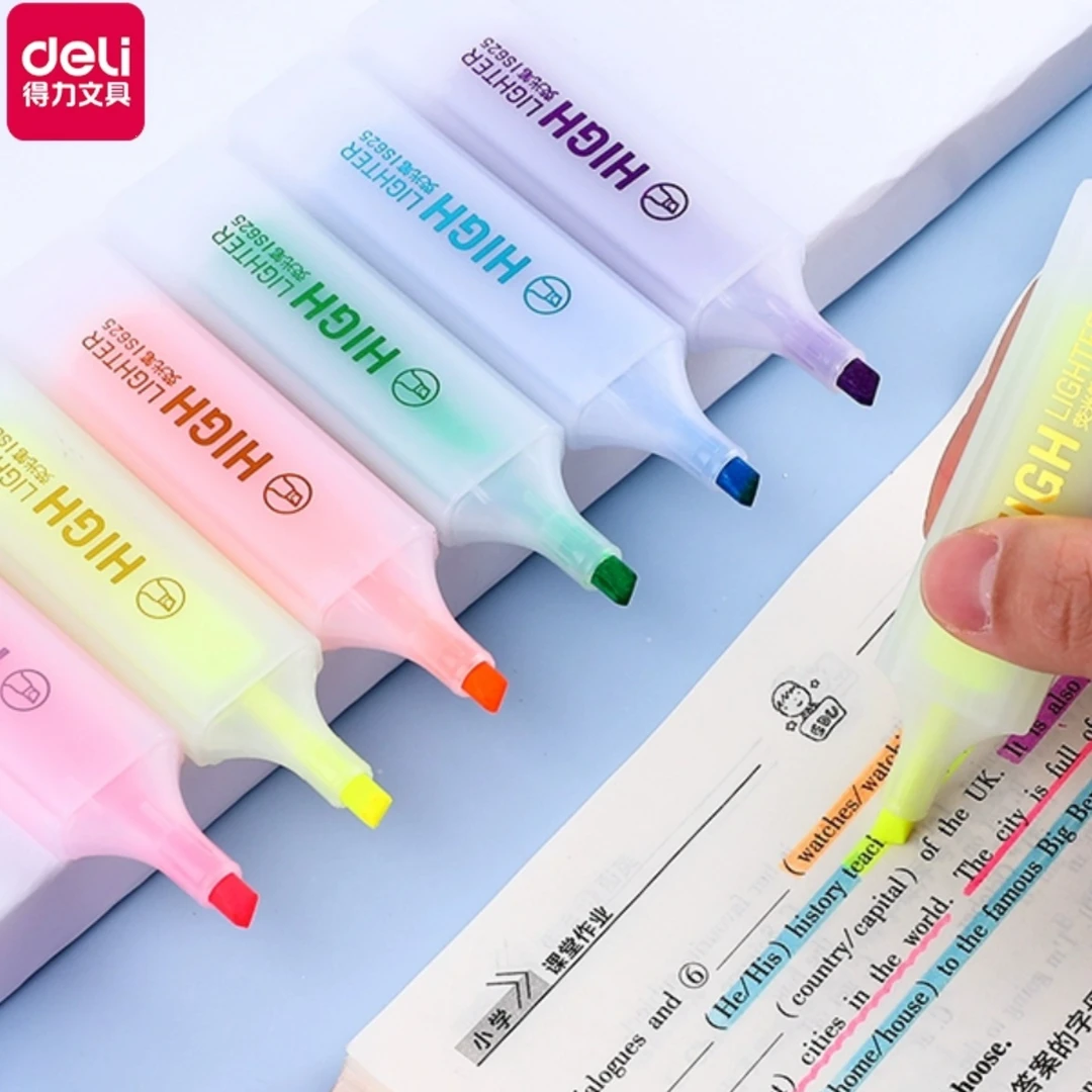 Deli/得力J荧光笔六色荧光笔 粗细画画 儿童绘画工具