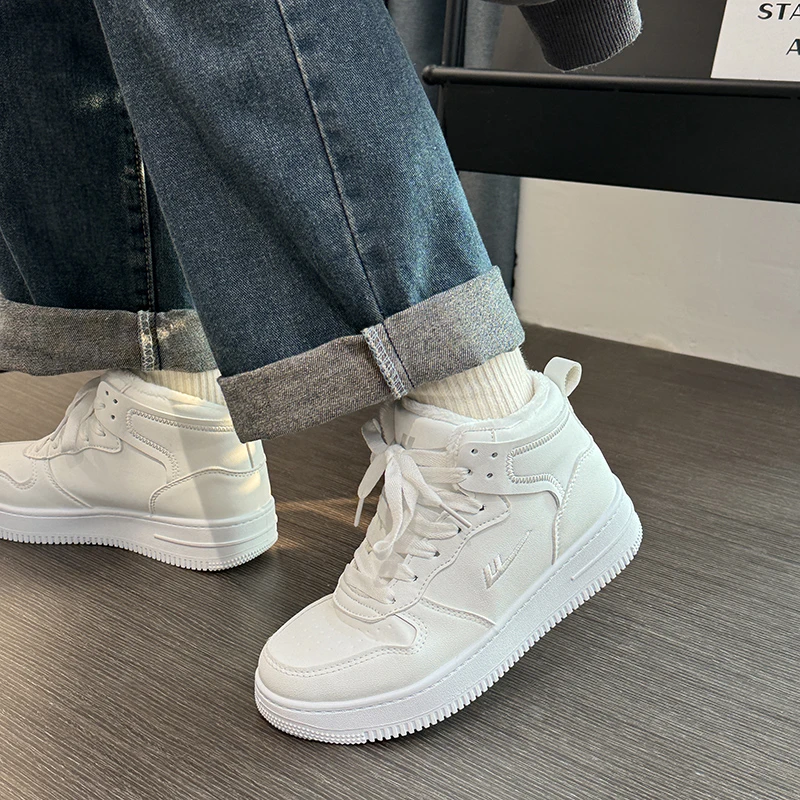 回力保暖棉鞋女冬季ins小众学生高帮加绒小白鞋情侣加厚底板鞋男