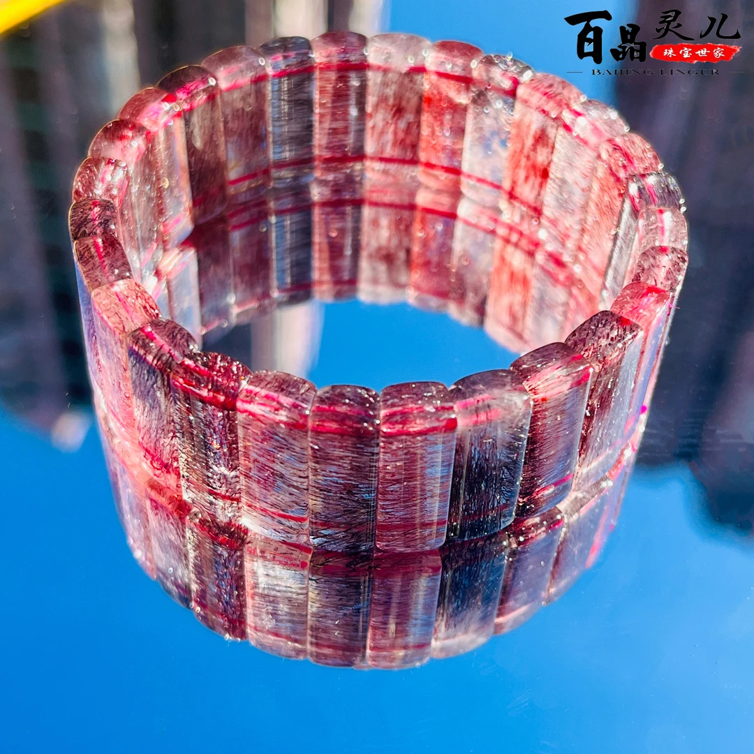 【百晶灵儿】天然水晶女款气质粉超七手牌时尚宽版定制款手串2222