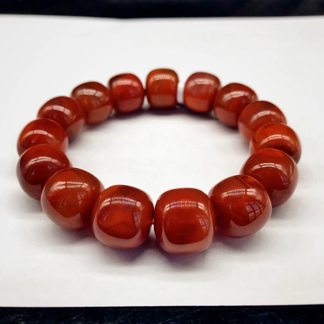 【小雪】南红四川瓦西典藏级牛血红火焰纹老型百搭手串16mm