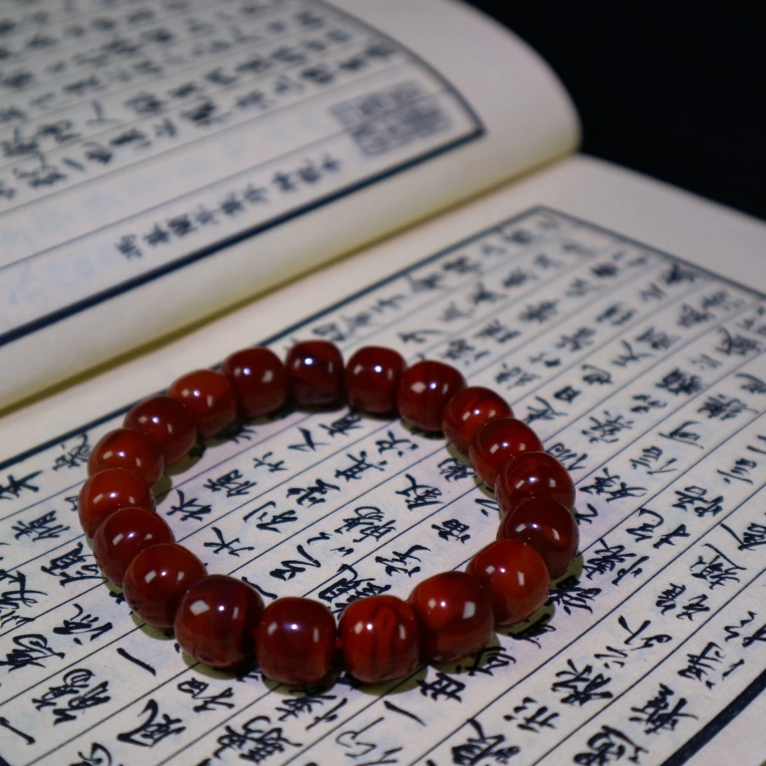 【小雪】南红四川瓦西典藏级牛血红火焰纹老型手串12mm