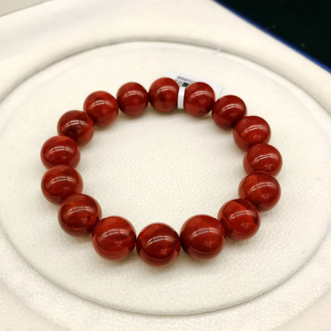 【小雪】南红瓦西老矿牛血红火焰纹圆珠手串13mm