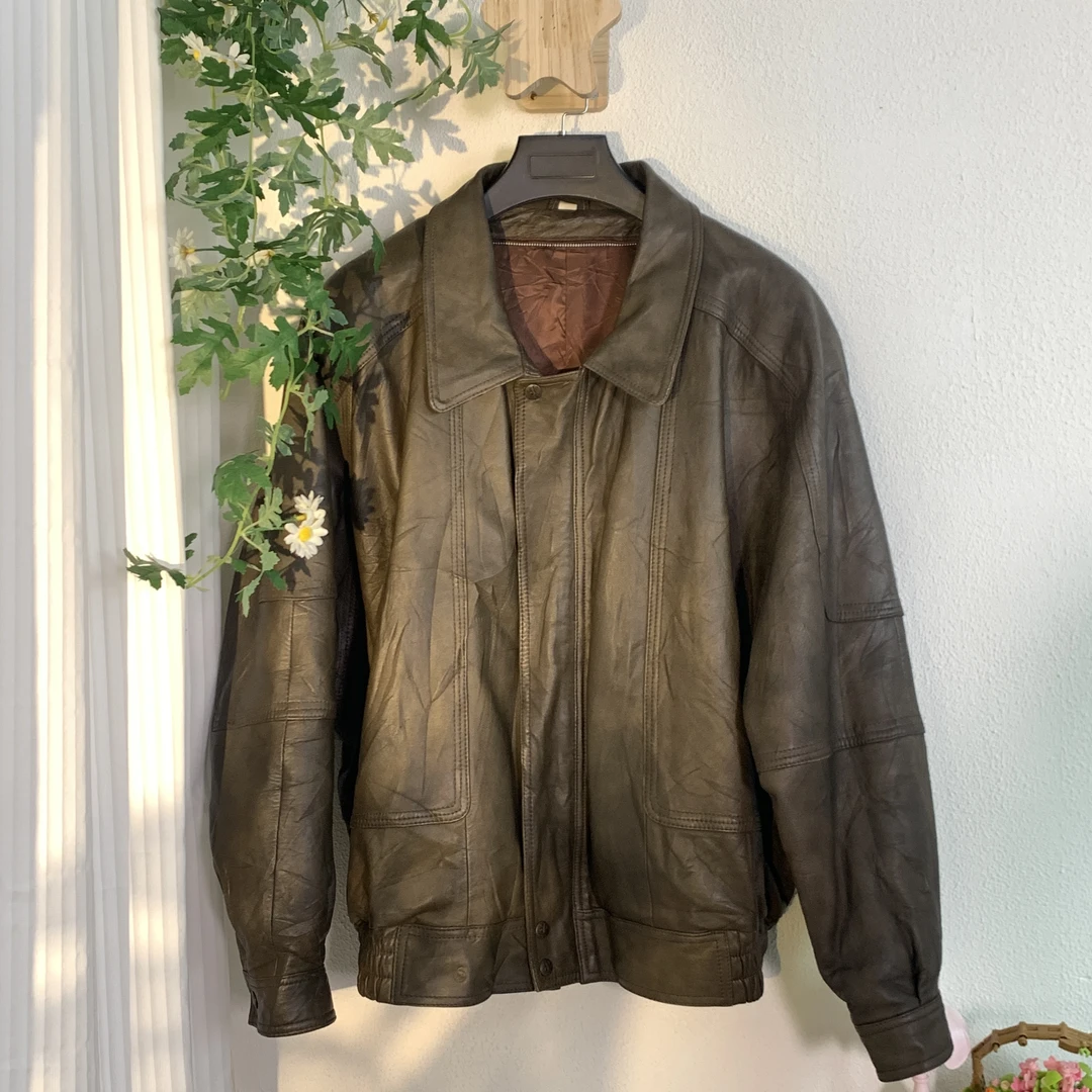 古着 欧美复古外套 酷帅短款机车皮衣 中性风男女同款 真皮春秋季