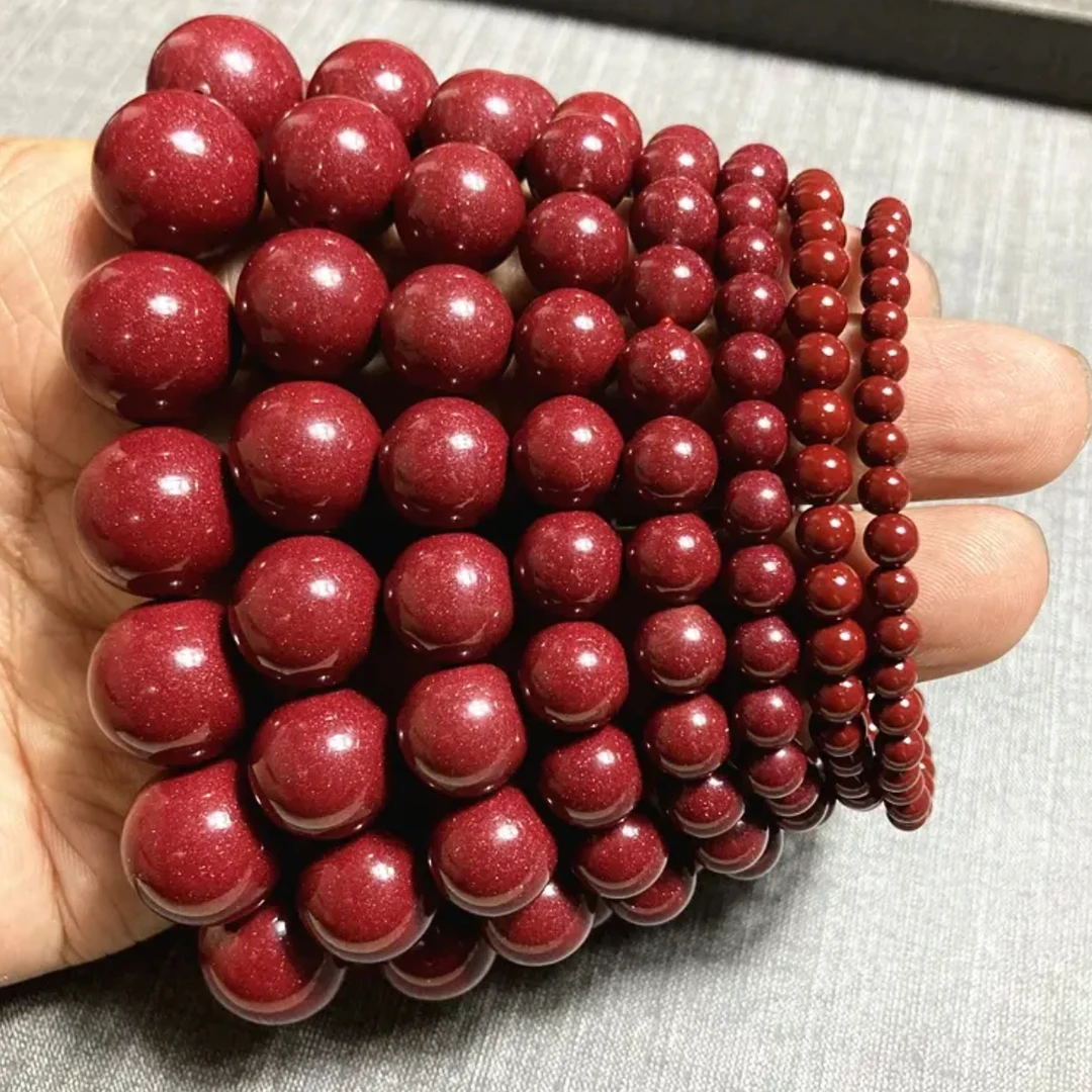 含辰砂工艺品正品高含量紫金砂（素圈）朱砂手串保真