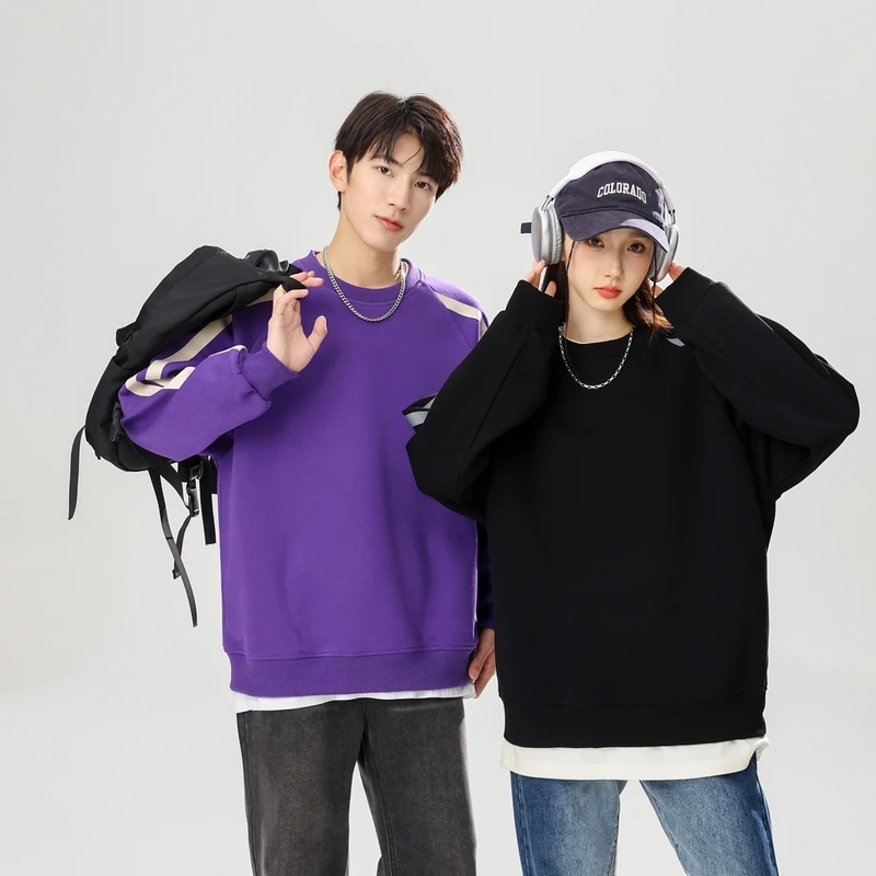 2024百搭男士潮流圆领套头宽松ins长袖上衣打底衫卫衣3793春秋