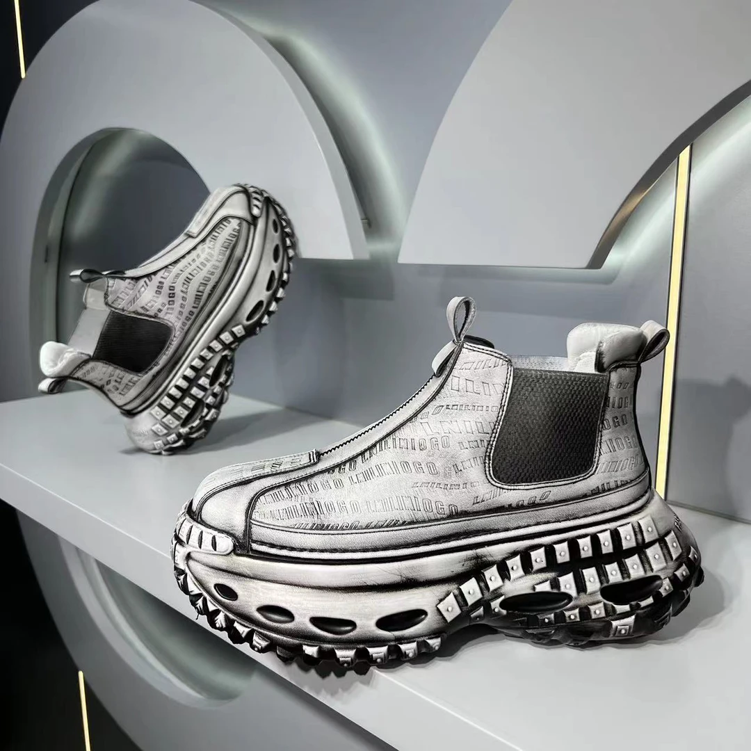 高品质2024秋冬新款时尚轮胎鞋做旧老爹鞋透气薄款厚底增高男士鞋