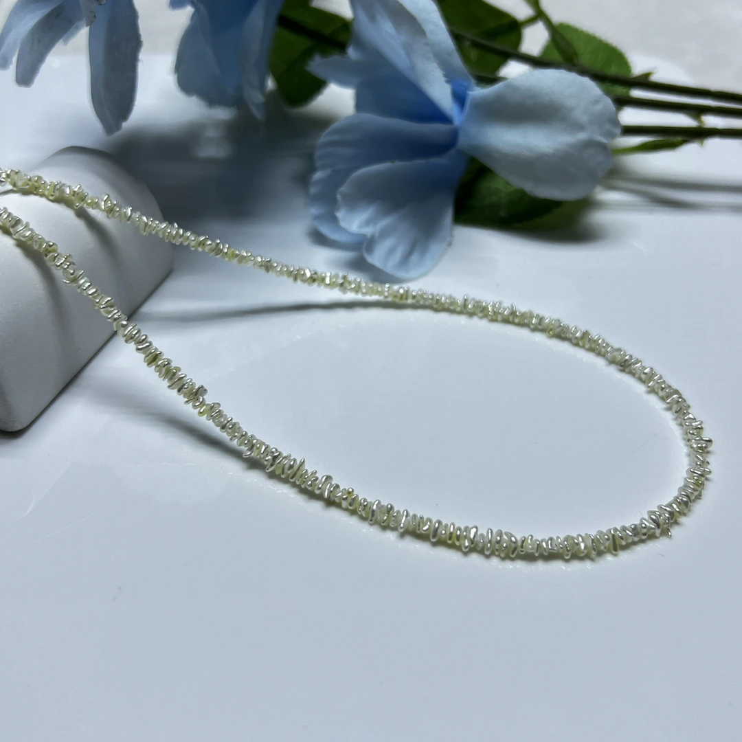 [天然洒金keshi叠叠乐]海水野生无核keshi珍珠减龄锁骨项链18K金