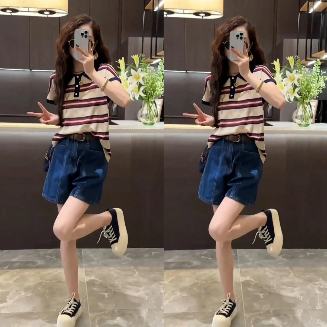 2024年夏季网红新款百搭时尚宽松休闲显瘦a字阔腿牛仔短裤女