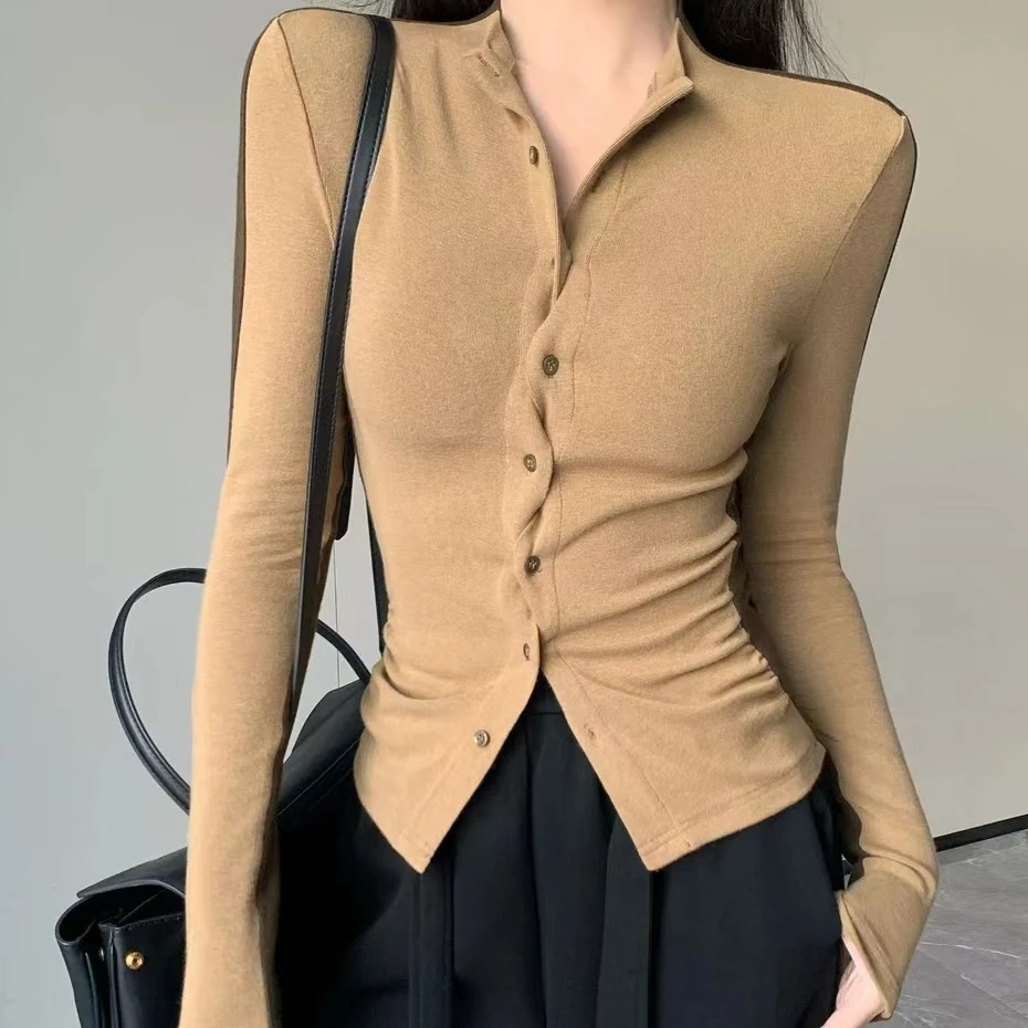 秋冬新款百搭气质显瘦长袖设计感修身打底T恤女小众上衣