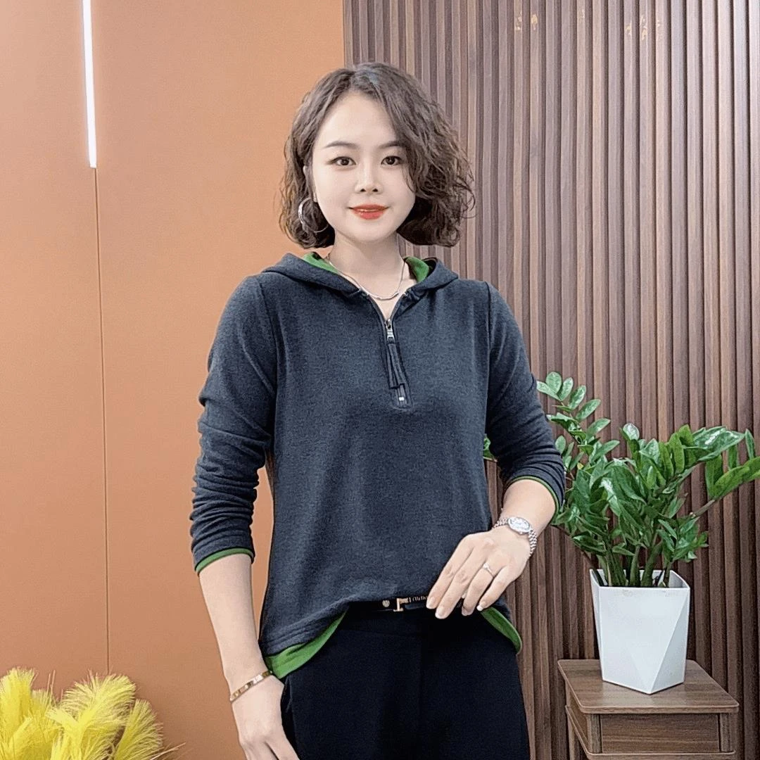 2024早秋新款连帽卫衣打底衫修身显瘦上衣时尚女装