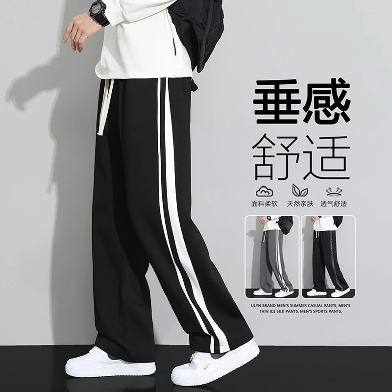 裤子男士秋冬2024新款宽松直筒潮牌美式阔腿重磅运动休闲百搭长裤