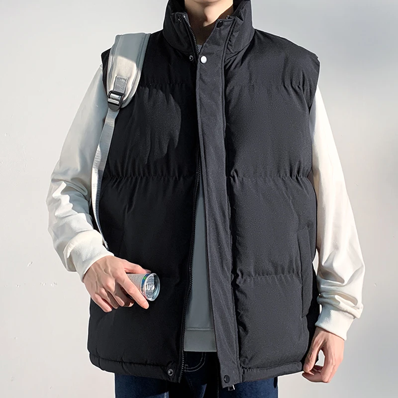 黑色立领棉马甲男款秋冬季潮牌宽松加厚保暖背心男士无袖棉服外套