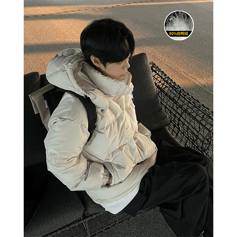 cleanfit白鸭绒连帽羽绒服冬装外套男潮高级感设计感加厚防寒棉服