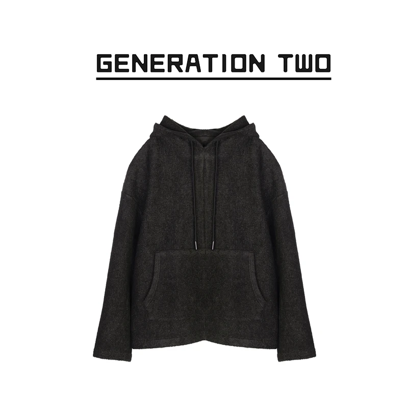 【Generation Two 】羊毛宽松落肩连帽卫衣柔软时尚加绒带帽设计师