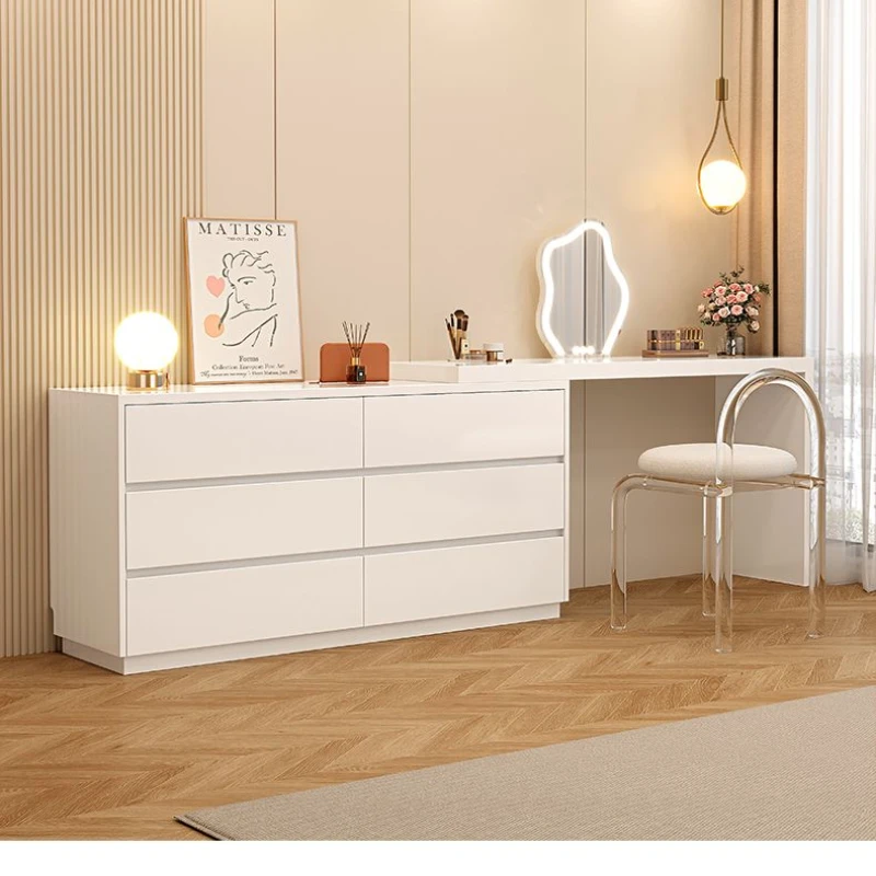 梳妆台现代简约轻奢网红书桌一体奶油出租屋卧室新款化妆桌化妆台