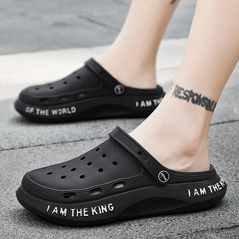 男士拖鞋凉鞋休闲夏季外穿洞洞鞋防滑情侣软底厚底防臭包头室外