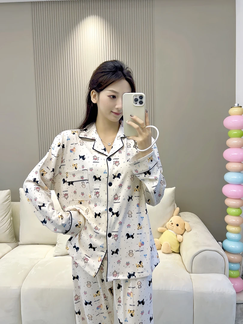 德绒保暖长袖长裤睡衣女生甜美可爱卡通保暖睡衣家居服套装可外穿