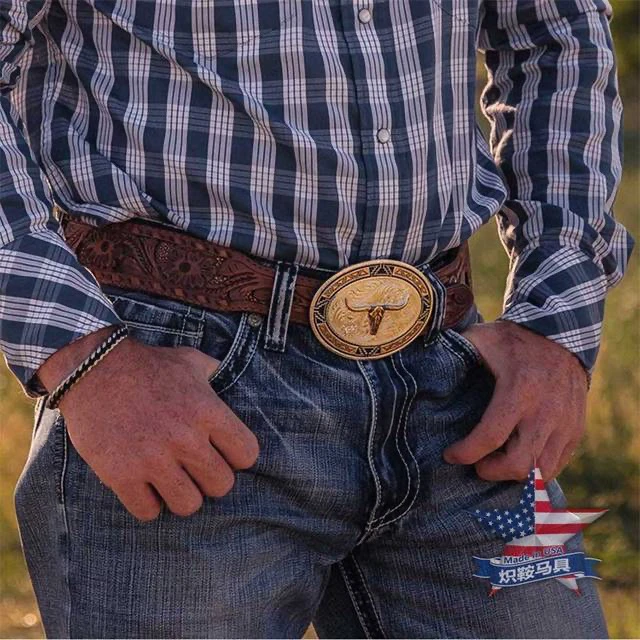 Made in USA 2025新款美国蒙大拿巴扣哈雷西部牛仔男女银皮带扣头