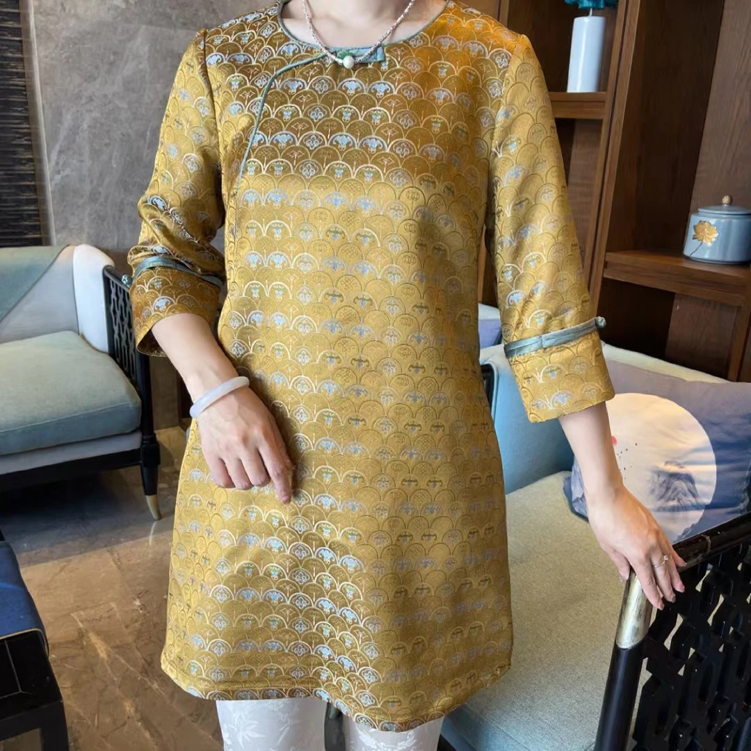 【衣美之源】古铜色中式复古中长旗袍