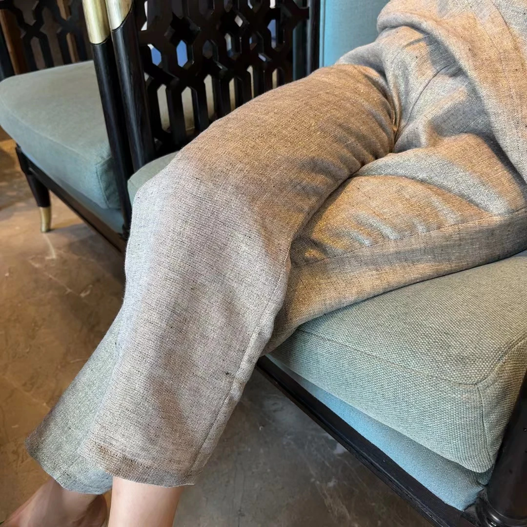 【依美之源】金丝麻中式直筒小脚裤