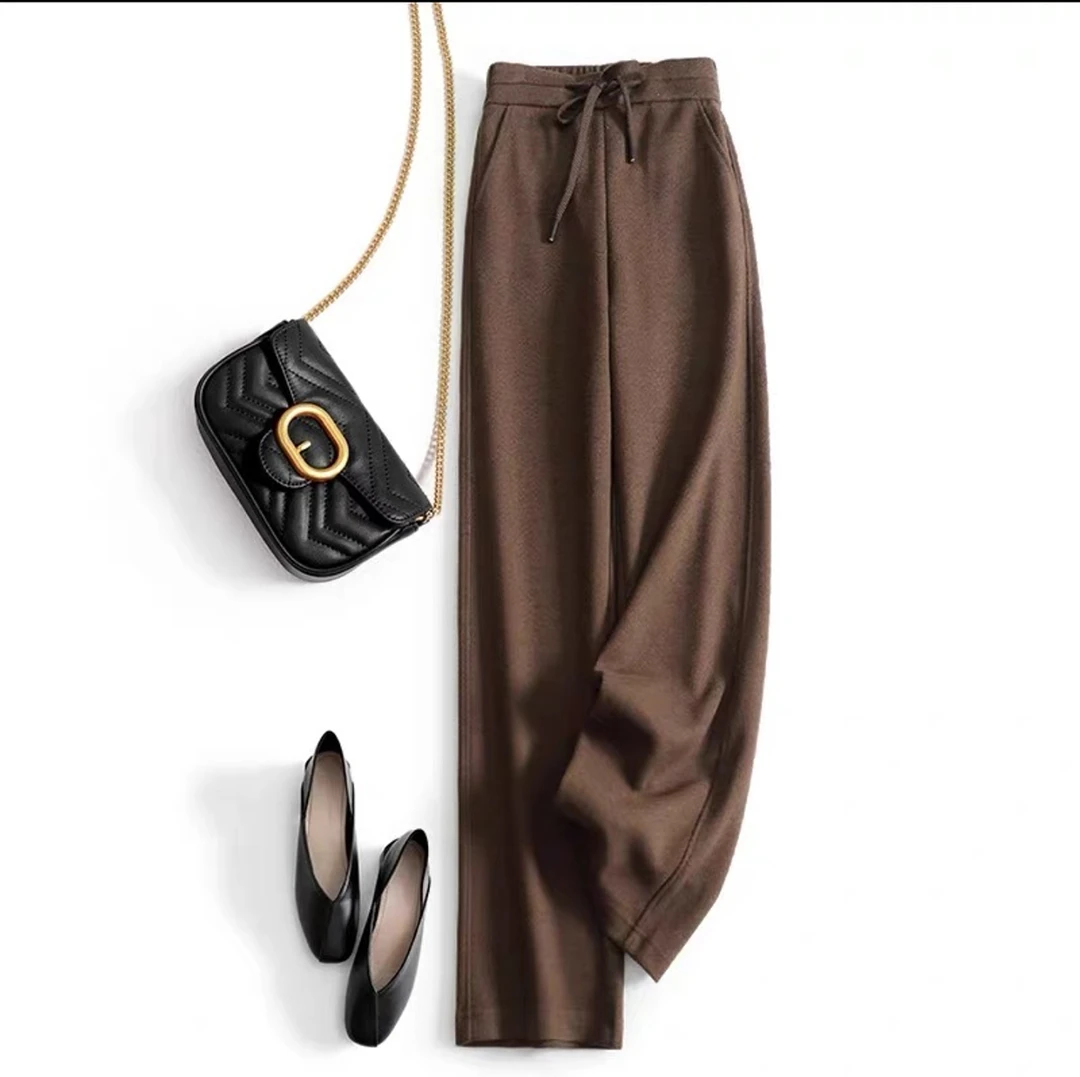 GG时尚百搭羊绒高腰直筒窄版阔腿裤6688