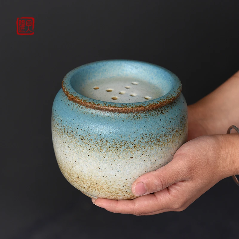 复古茶洗大号带盖茶渣缸茶杯收纳盆茶盂洗茶器壶承干炮台建水陶瓷