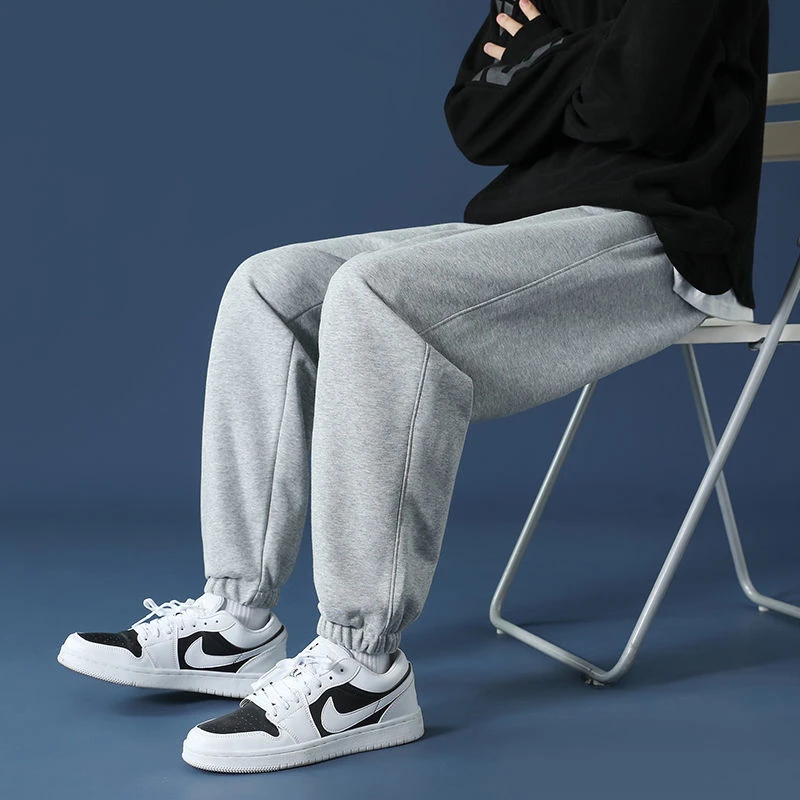 裤子男春秋冬季束脚运动裤棉男生宽松百搭卫裤潮流灰色休闲裤加绒