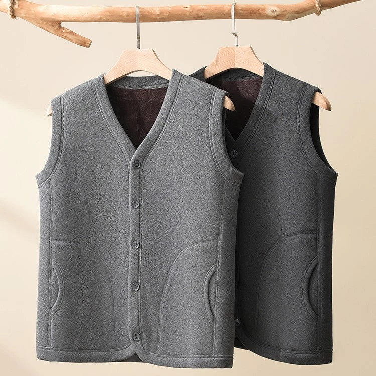 冬季中老年三层马甲加绒加厚男士中年内搭坎肩开衫内衣保暖2108