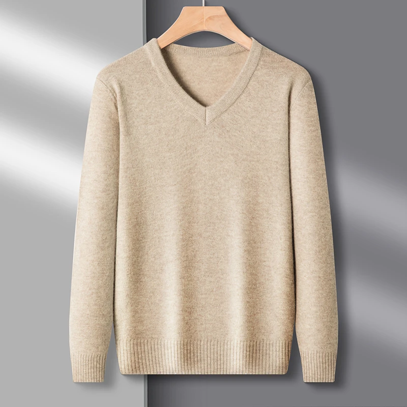鄂尔多斯市1005纯羊毛衫男V领高档男装休闲男士针织衫毛衣打底衫
