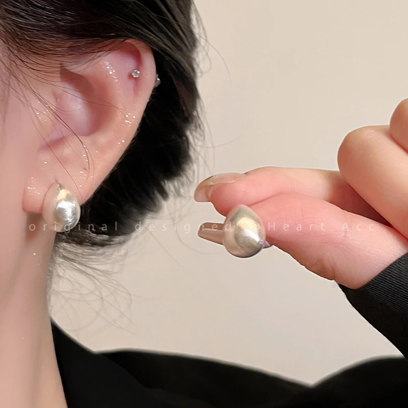 铜合金耳饰 金色磨砂拉丝豆豆耳钉水滴耳环高级感简约轻奢耳饰89