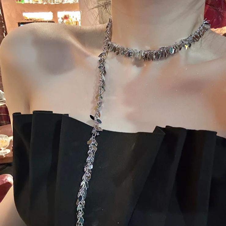 合金项链 多种戴法~个性亮片麦穗项链小众设计颈链轻奢锁骨链C42