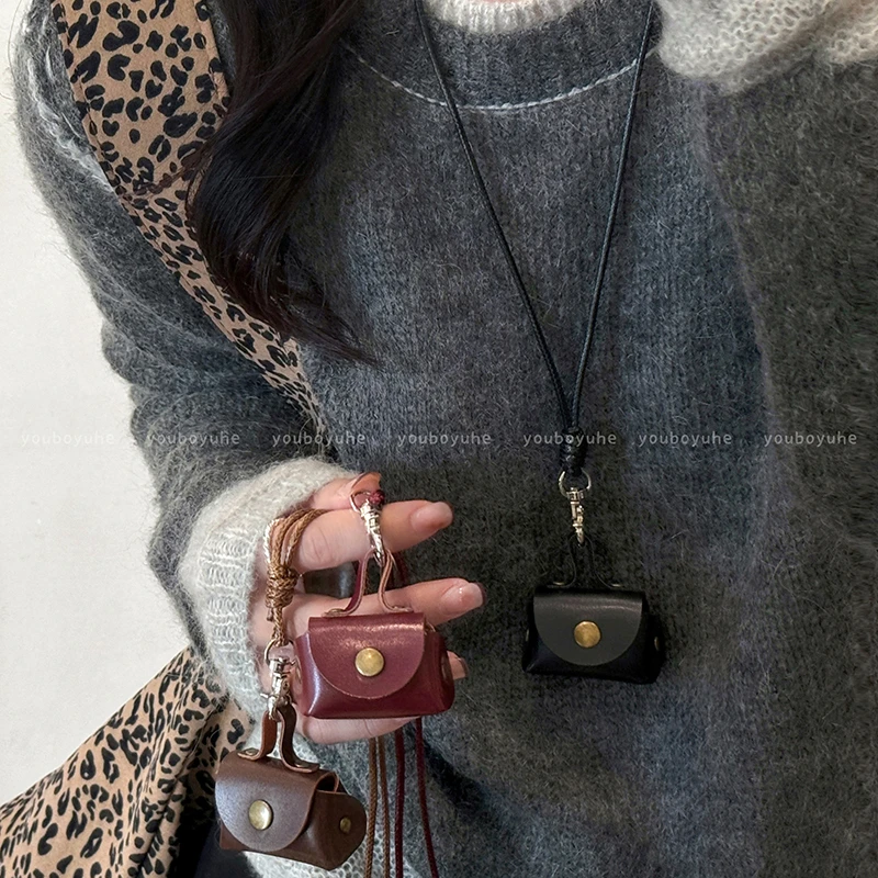 非金属皮质项链 复古皮质零包包挂脖项链女毛衣链耳机保护套W04