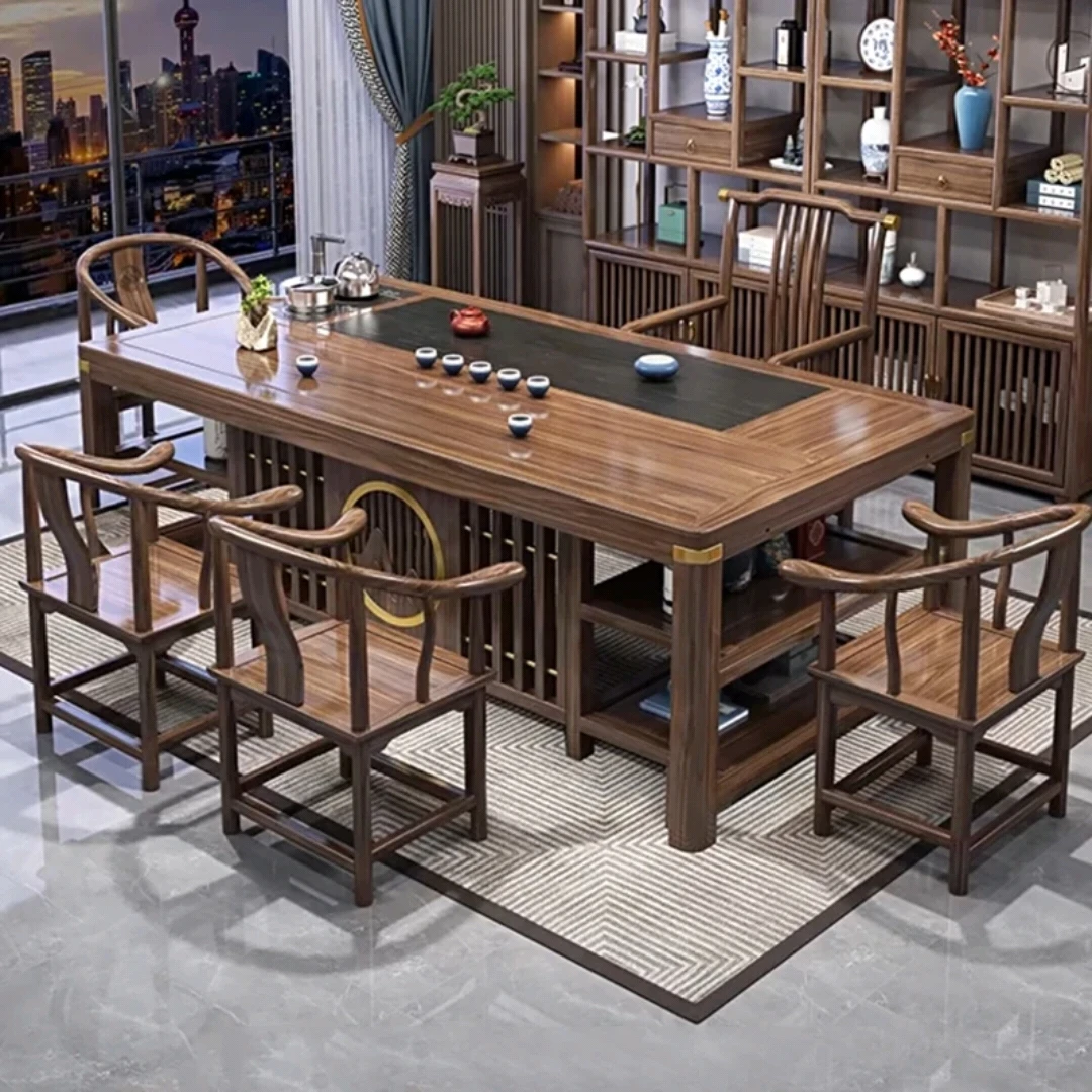 实木茶桌新中式网红套装泡茶台带抽屉仿古祥和茶桌