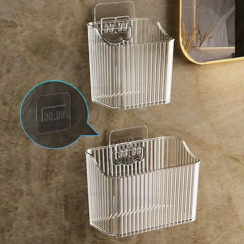 墙上透明架子化妆品浴室置物架免打孔卫生间洗漱台收纳盒沥水壁挂