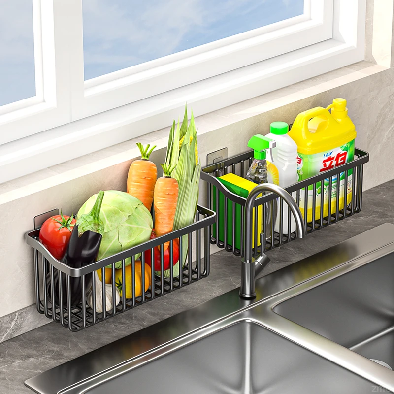 厨房沥水篮水果神器多功能家用免打孔厨房用挂式置物架收纳筐篮子