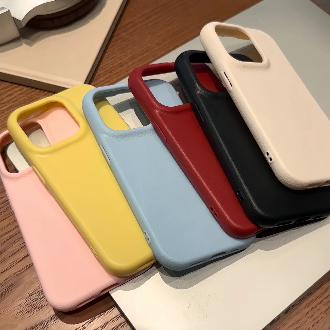 简约纯色荔枝纹适用iPhone13苹果16promax手机壳15秋冬14/11软壳