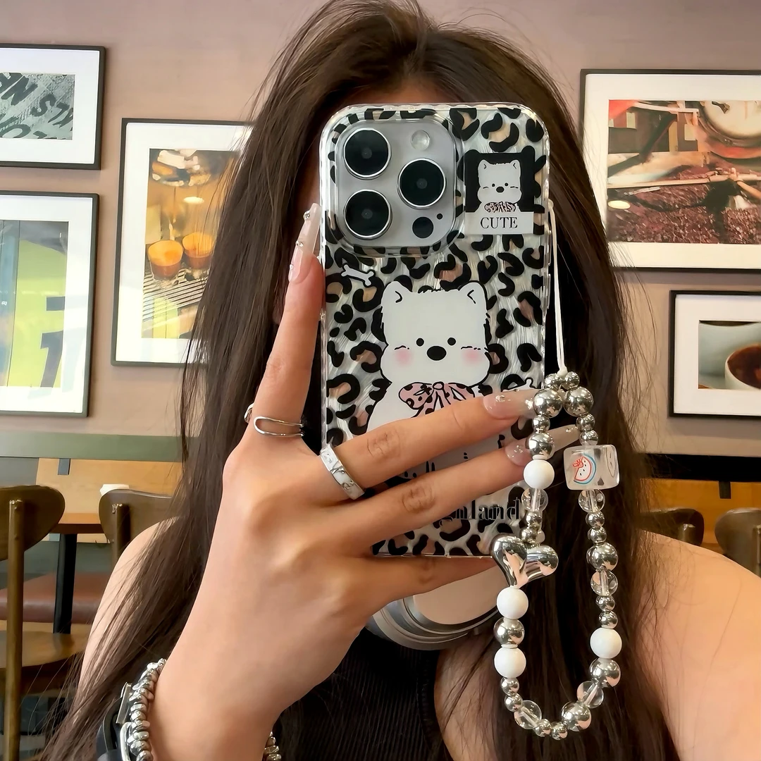 趣味壳豹纹西高地适用苹果15手机壳iPhone13/14华为vivo小米oppo