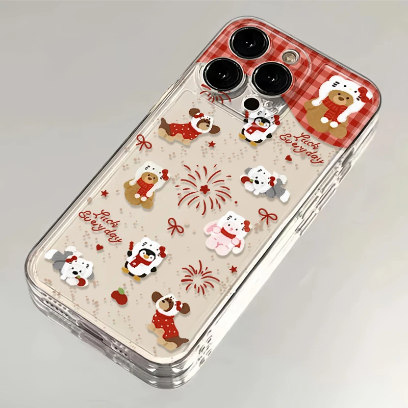 新年烟花可爱动物适用iPhone苹果15手机壳16软13华为vivo小米oppo