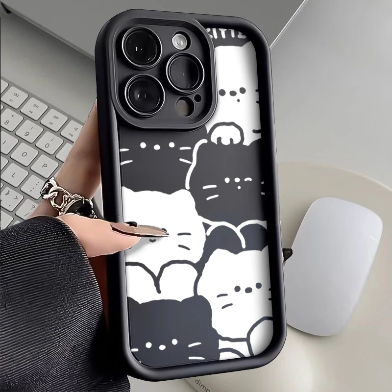 ins小众黑白猫苹果13/15手机壳iPhone14卡通1211华为vivo小米oppo